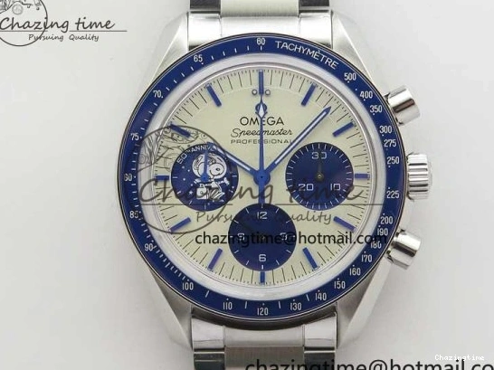 0111 Speedmaster SS Snoopy Apollo OMF Best Edition White Dial on SS Flat link Bracelet Venus Trendy 7882